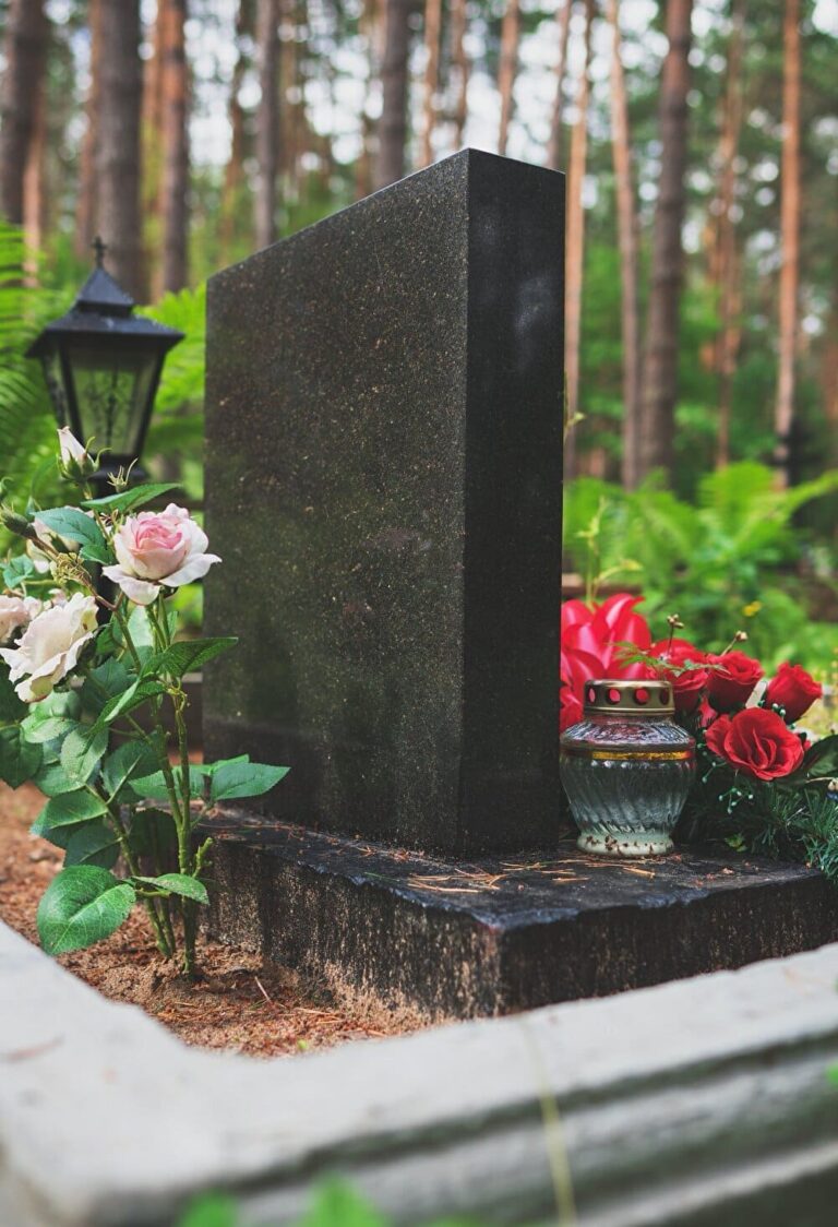 Memorial stone in the forest cemetery.　出典：123rf